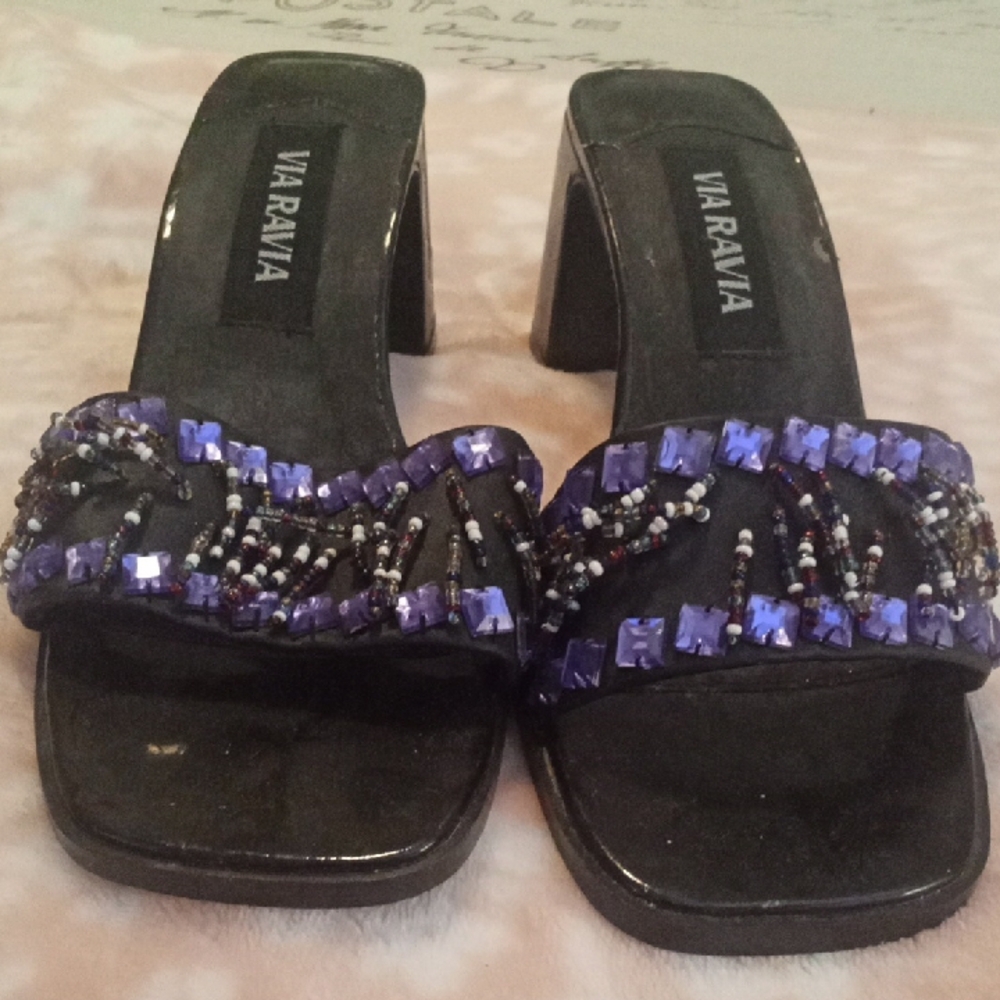 Women's Black and Purple Beaded Sandals
